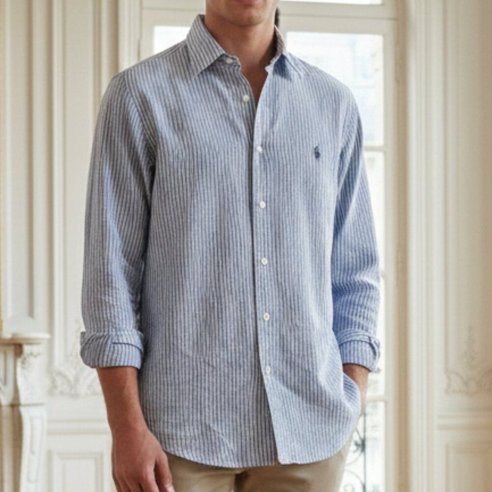 Polo Ralph Lauren Alcott Blue Cotton Stripe Shirt Size 16 34/35